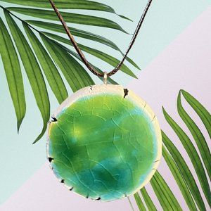 Turquoise Color Necklace, Ceramic Pendant Necklace